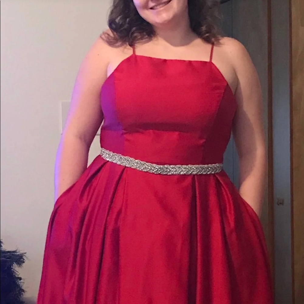 NWOT Red satin high-low prom dress